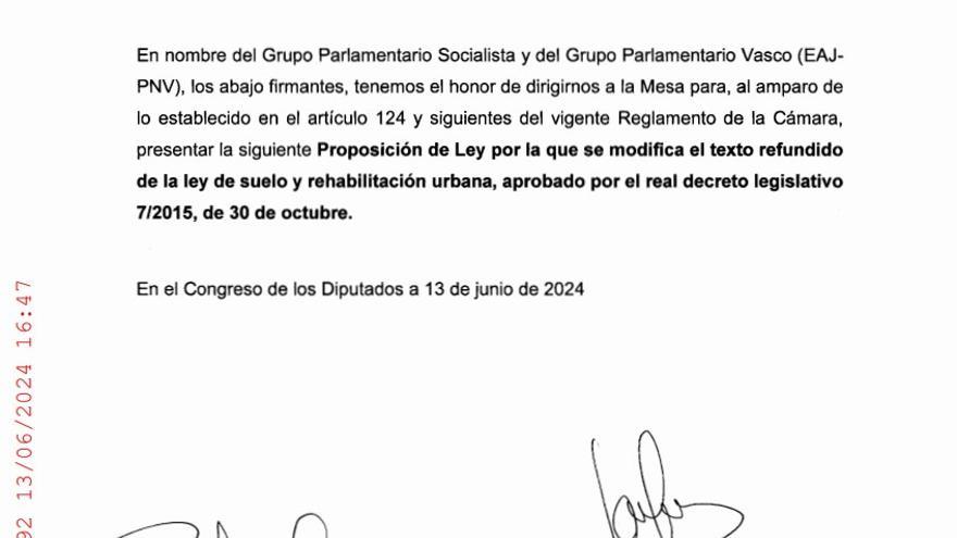 Documento de registro para modificar la ley del Suelo
