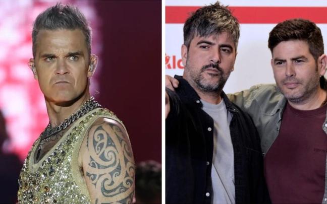 Robbie Williams y los hermanos David y José Muñoz, de Estopa.