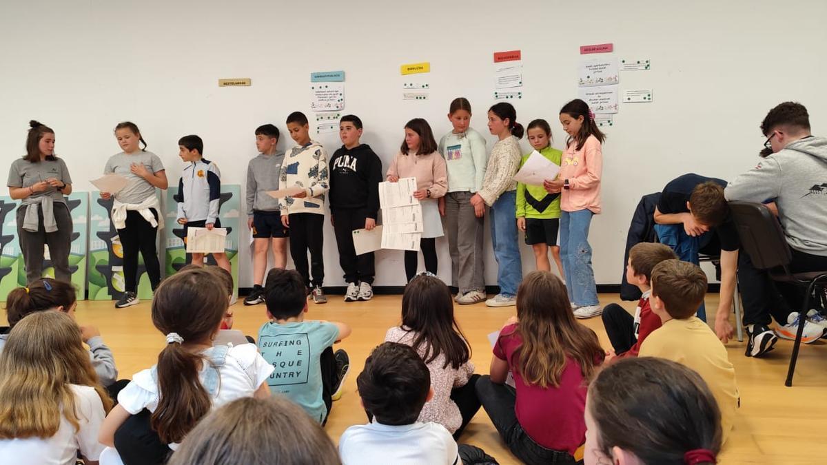 Presentación de las propuestas de los alumnos que han participado en el encuentro sobre movilidad urbana de Azkoitia en Elkargune