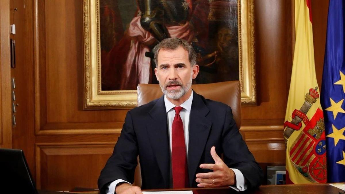 Felipe VI, durante su intervención televisada del 3 de octubre de 2017 tras el referéndum catalán.