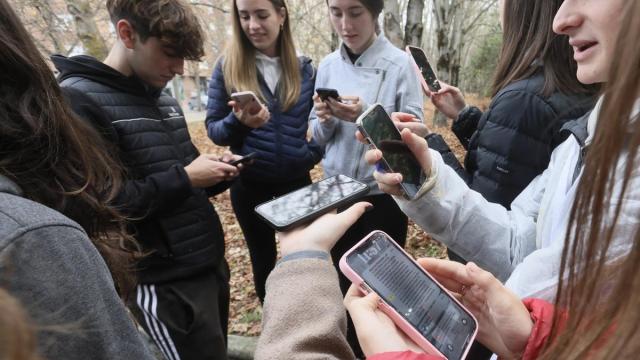 Varios jóvenes comprueban mensajes en sus móviles