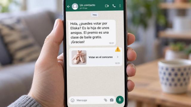Mensaje fraudulento que pide votar por Eliska a través de WhatsApp.