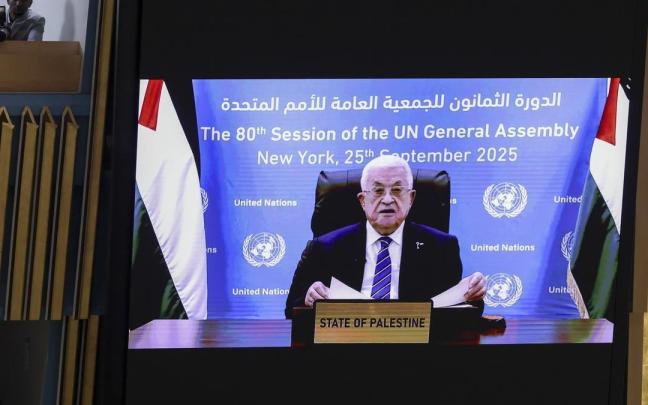 El presidente de la Autoridad Palestina, Mahmud Abás, comparece ante la Asamblea General de la ONU.