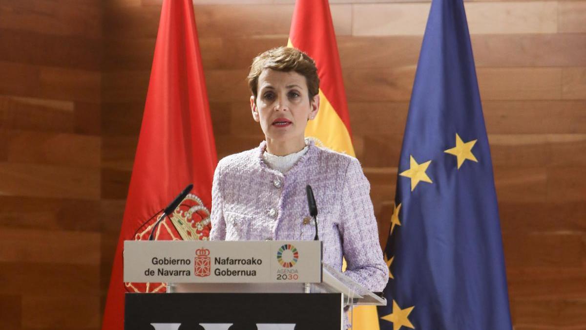 La presidenta María Chivite, durante su discurso al personal directivo de la Administración. Gobierno de Navarra.