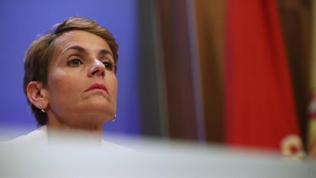 María Chivite, presidenta del Gobierno de Navarra, con gesto muy serio en la rueda de prensa de este miércoles. Oskar Montero María Chivite, presidenta del Gobierno de Navarra, con gesto muy serio en la rueda de prensa de este miércoles. Oskar Montero