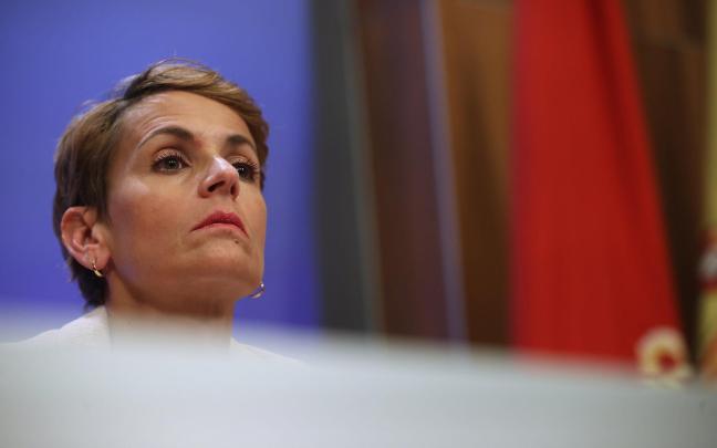 María Chivite, presidenta del Gobierno de Navarra, con gesto muy serio en la rueda de prensa de este miércoles. Oskar Montero María Chivite, presidenta del Gobierno de Navarra, con gesto muy serio en la rueda de prensa de este miércoles. Oskar Montero