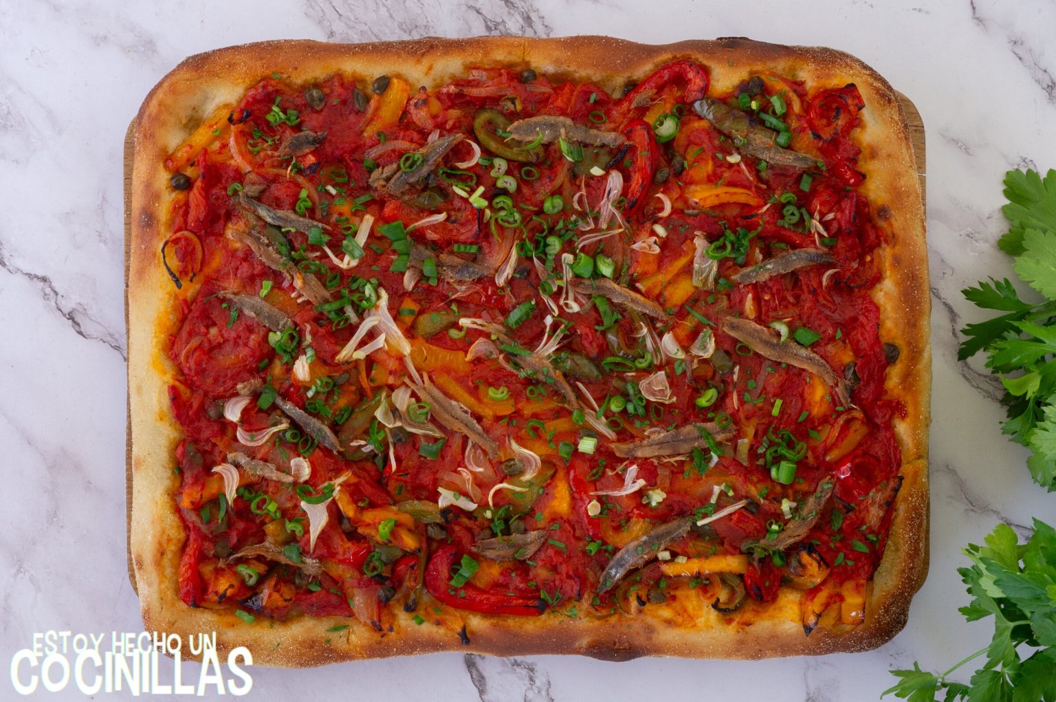 Coca de pimientos y anchoas