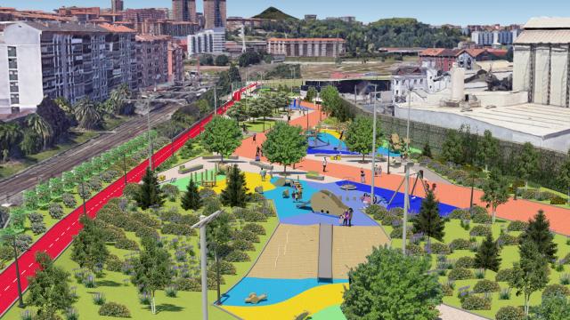  nuevo Parque de las Sirgueras, que se situará en el barrio de Punta Zorrotza, concretamente, en el espacio definido entre la línea ferroviaria de Renfe Cercanías, la Ría y la calle Artsenalbidea.