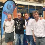 Los actores Gabino Diego, Jesús Cisneros y Josu Ormaetxe junto al periodista Txema Gutiérrez de Onda Vasca