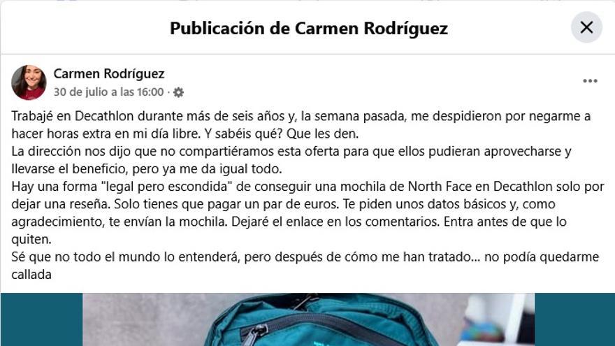 Uno de los mensajes falsos en Facebook que han circulado a la espera de que algún incauto pinche.