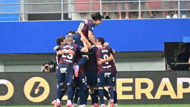 La celebración de uno de los goles al Las Palmas. La Liga
