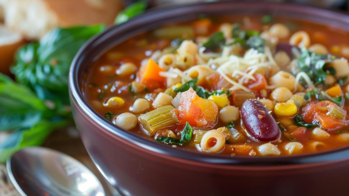 Una cazuelica de alubias guisadas con verduras variadas.