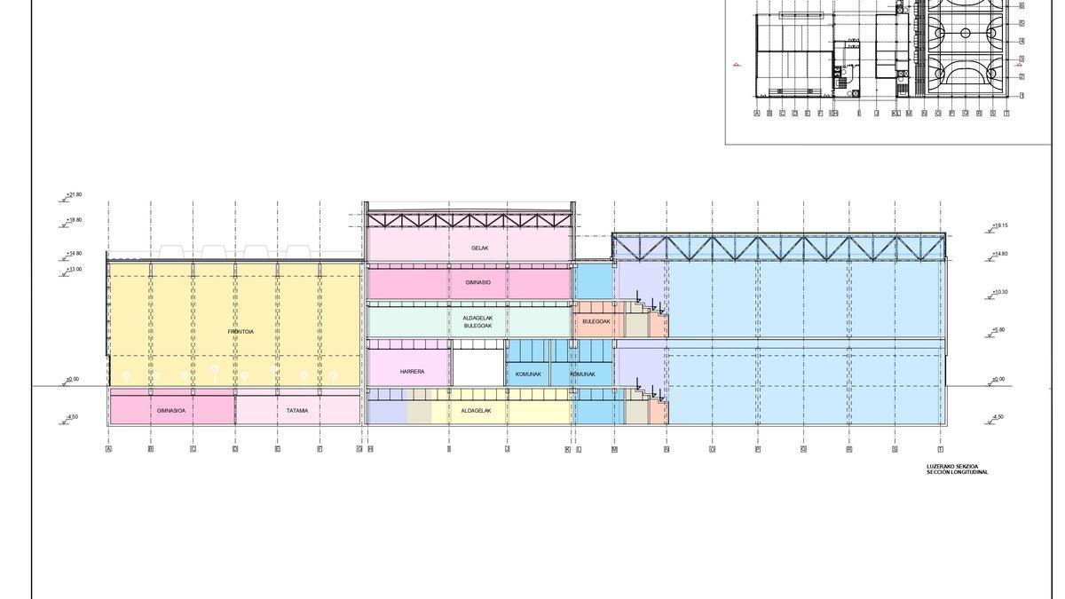 Plano que muestra la distribución del nuevo edificio del polideportivo Iturripe.