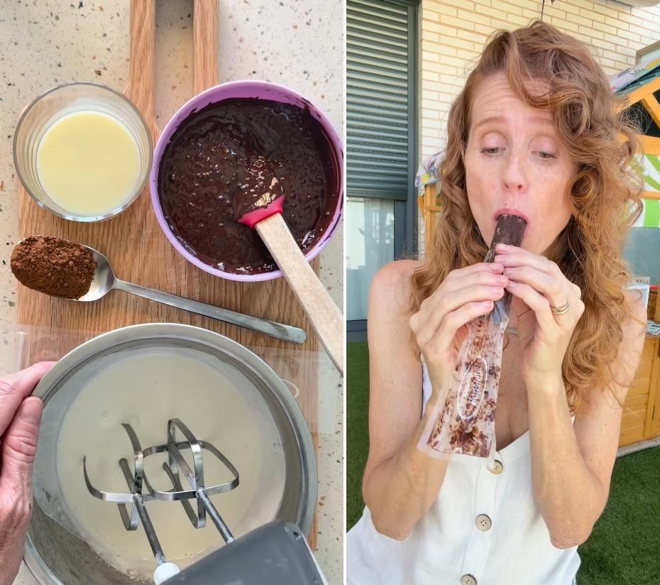 Este otro postre combina una base cremosa con una cobertura crujiente de chocolate.