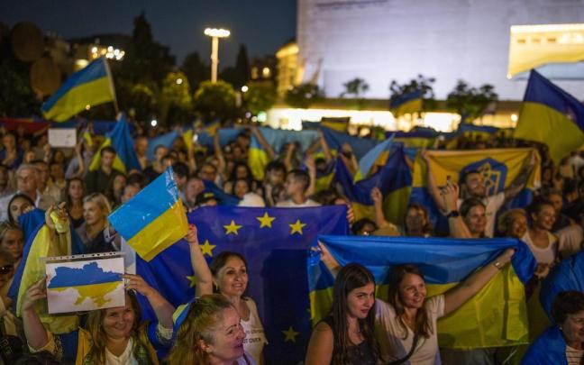 Foto de archivo de una protesta a favor de Ucrania en Tel Aviv, Israel.