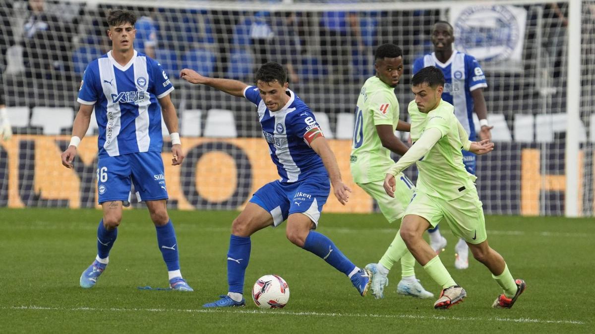 Ander Guevara en imagen en un partido de LaLiga contra el FC Barcelona. Foto: IÑIGO FORONDA