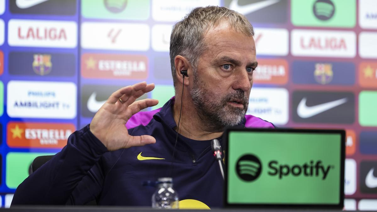 Hansi Flick, entrenador del Barcelona, durante la rueda de prensa celebrada hoy.