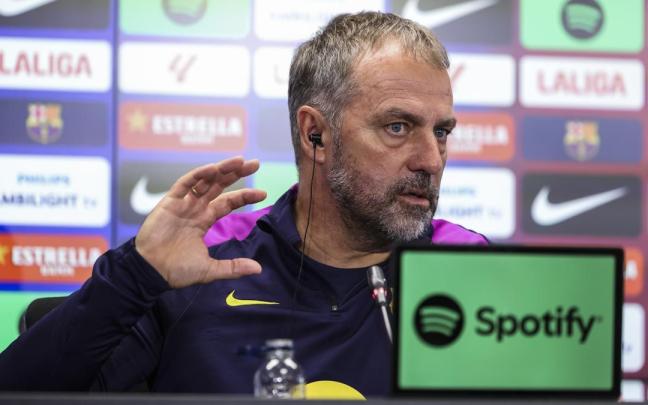 Hansi Flick, entrenador del Barcelona, durante la rueda de prensa celebrada hoy.