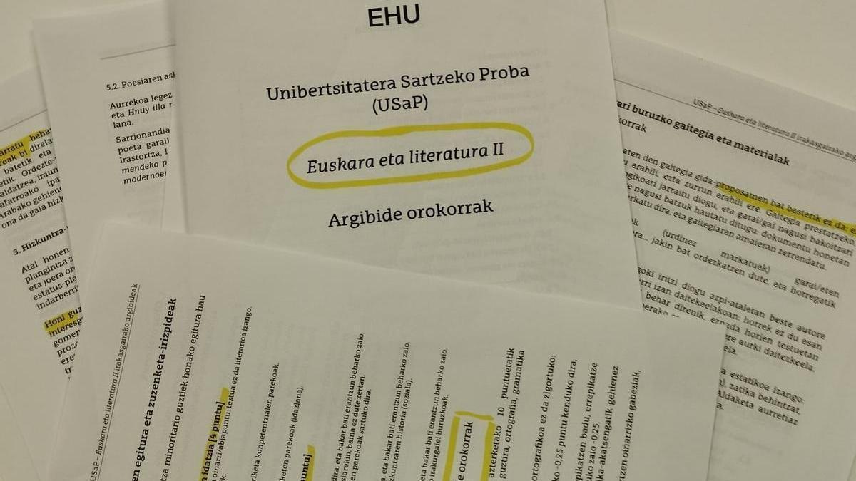 Instrucciones sobre el examen de Euskera y Literatura II de la PAU 2027 que han mandado a los institutos.