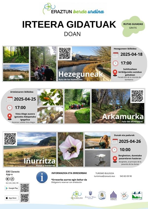 Cartel de las salidas al Anillo Verde Azul de Zarautz esta Semana Santa.