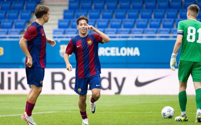 Dani Rodríguez celebra un gol con el Barcelona. / N.G.