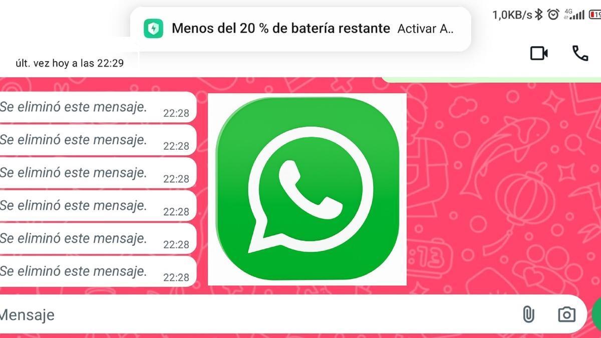 Aviso de mensajes borrados en WhatsApp.