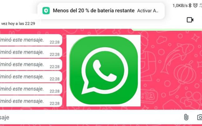 Aviso de mensajes borrados en WhatsApp.