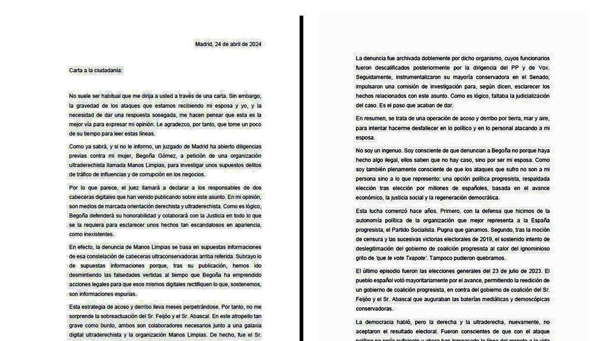Carta de Pedro Sánchez a la ciudadanía.