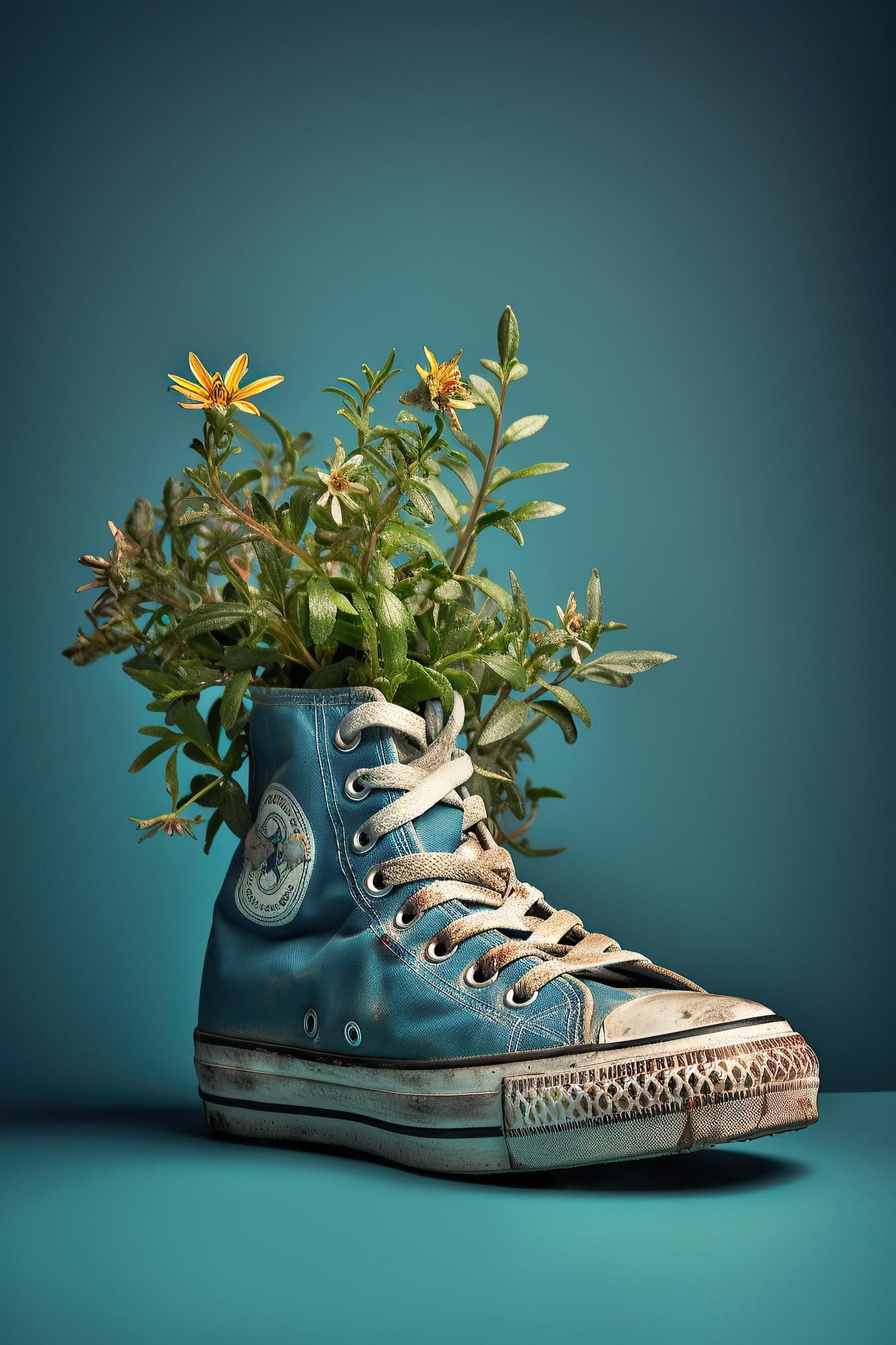 Una zapatilla 'converse' vieja convertida en una original maceta.