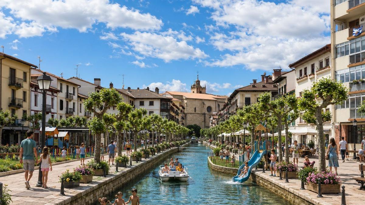 La calle Santiago de Irun convertida en una piscina