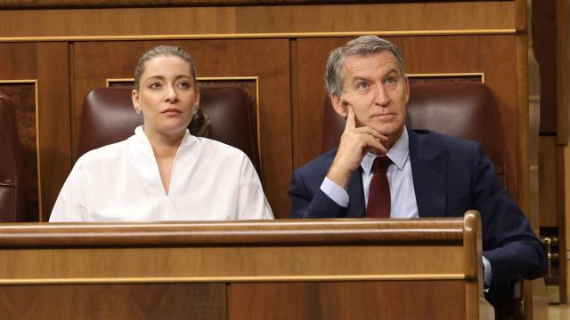 La portavoz del PP en el Congreso, Ester Muñoz y el presidente del PP, Alberto Núñez Feijóo, en el Congreso de los Diputados.