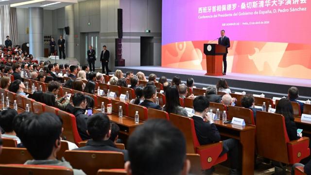 Sánchez, durante su conferencia en China.