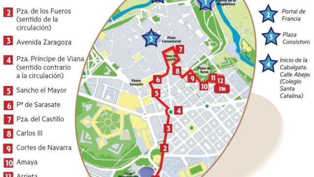 Recorrido de la cabalgata de Reyes de 2024 en Pamplona. Infografía: Diario de Noticias
