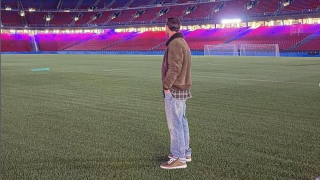 Messi en su visita al Spotify Camp Nou.