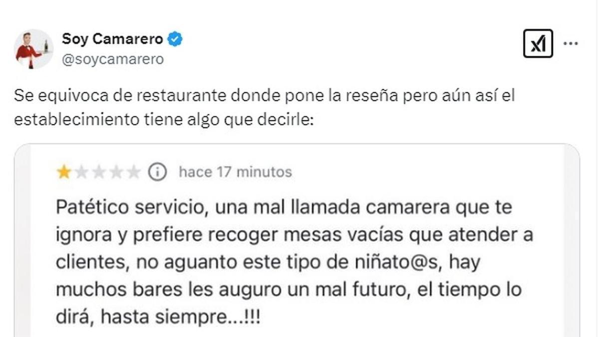 El comienzo del post, con la reseña negativa.