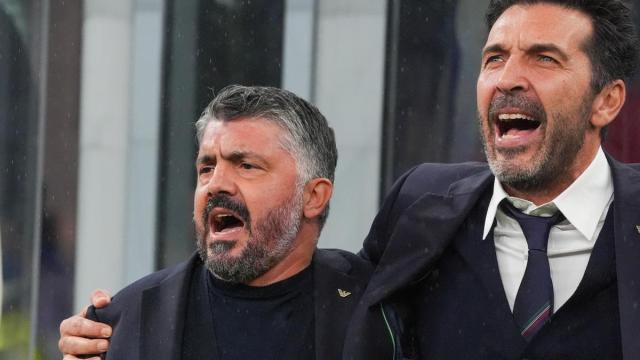 Gennaro Gattuso, exseleccionador de Italia, junto a Gianluigi Buffon, exjefe de delegación de la selección italiana