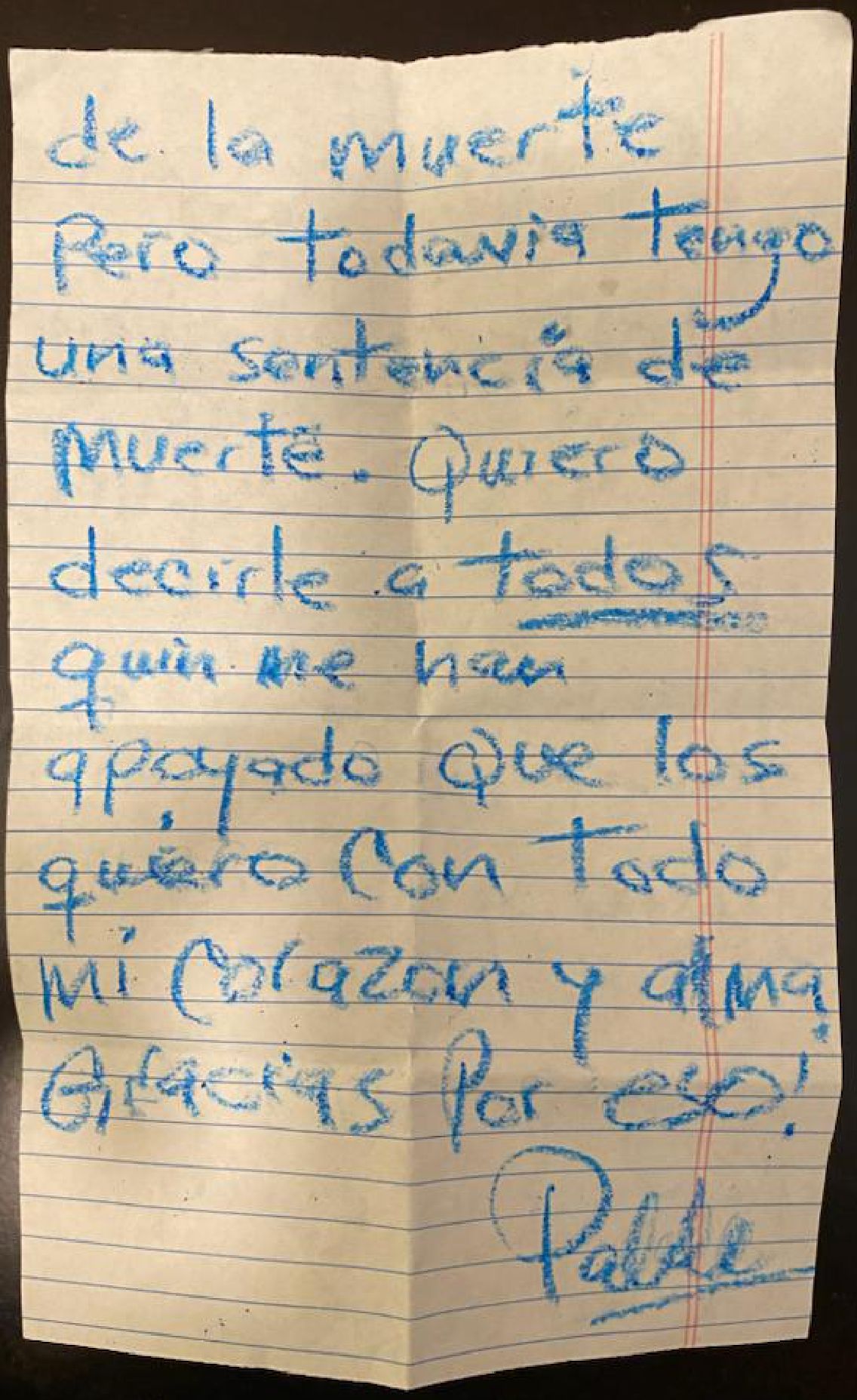 Nota manuscrita de Pablo Ibar.