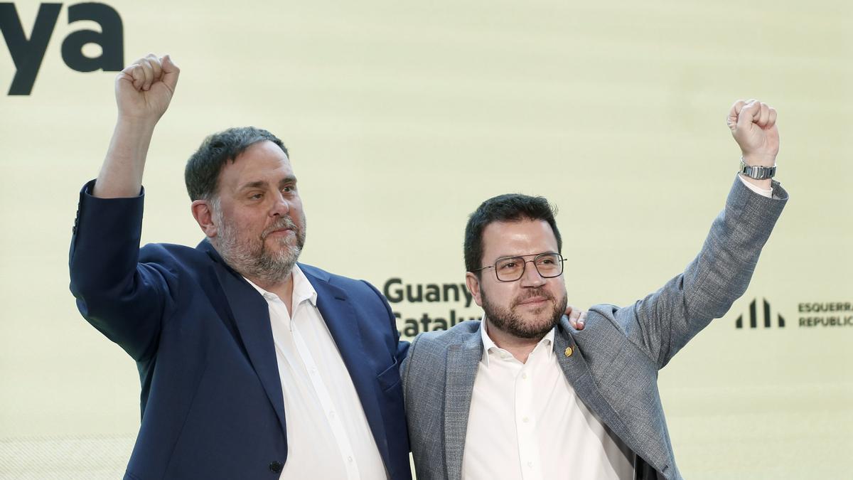 Oriol Junqueras y Pere Aragonès durante el Consell Nacional que Esquerra ha celebrado en Barcelona.