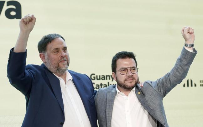 Oriol Junqueras y Pere Aragonès durante el Consell Nacional que Esquerra ha celebrado en Barcelona.