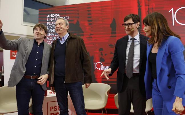 Eneko Andueza y José Luis Rodríguez Zapatero, durante un acto electoral en Donostia.
