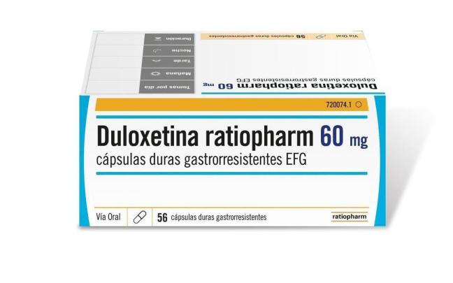 Una caja de 56 cápsulas de Duloxetina. Una caja de 56 cápsulas de Duloxetina.
