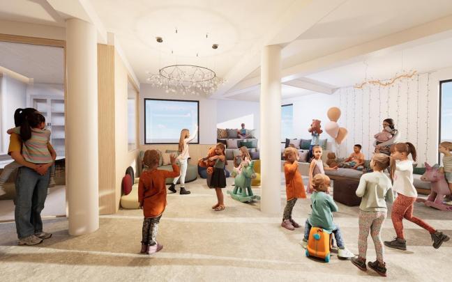 Fotomontaje del área de juegos infantiles que propone Raquel Peñaranda en su trabajo sobre el desarrollo de la capilla de La Merced.