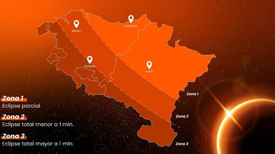 Euskadi y Nafarroa cubren zonas geográficas desde donde el eclipse solar será visible