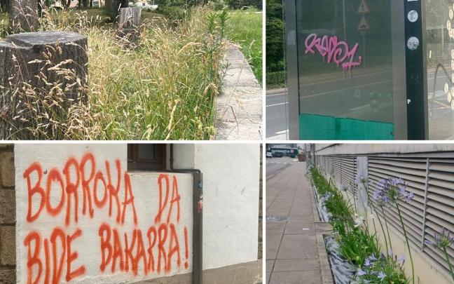 El PNV denuncia las pintadas, carteles y dejadez de zonas verdes.