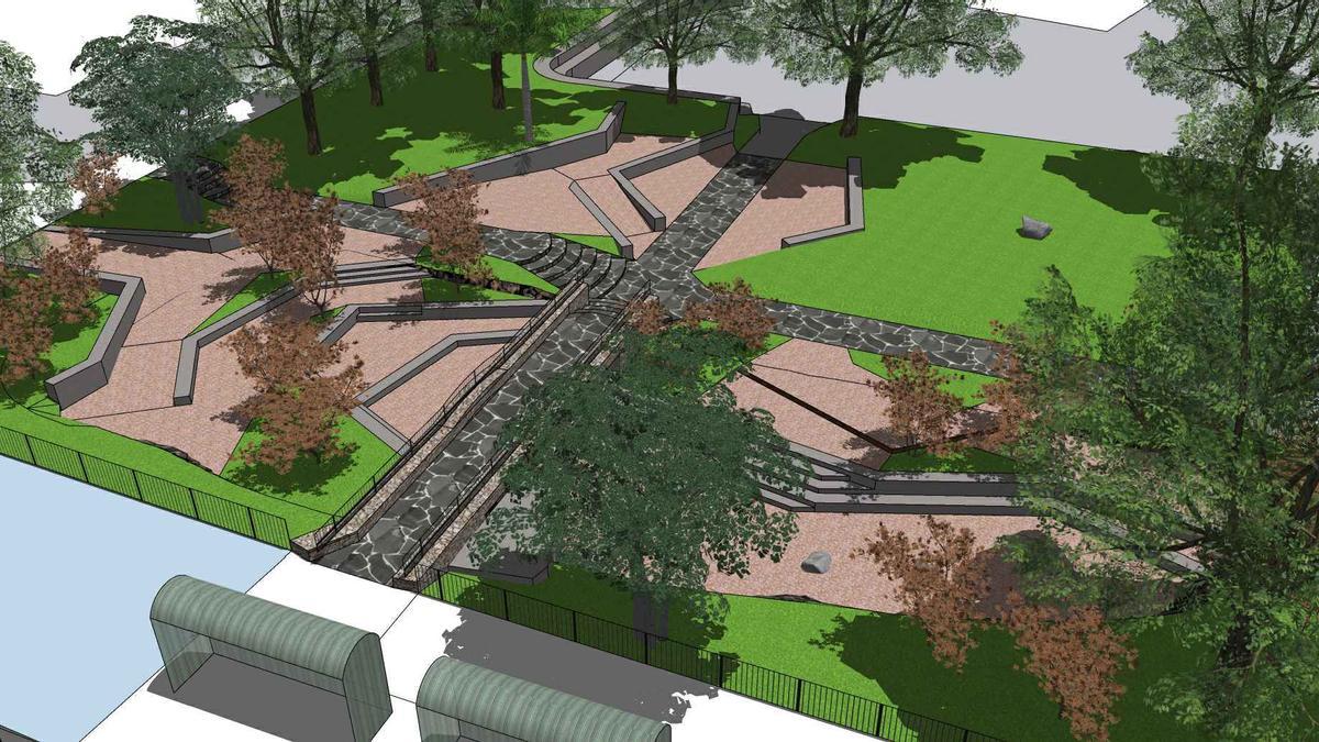 Infografía del nuevo parque escalonado, con diferentes zonas de estancia, en el que se transformará el deteriorado estanque.