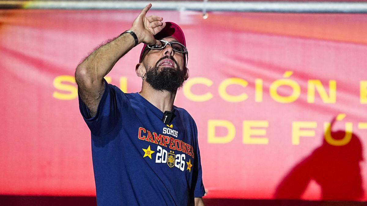 Borja Iglesias, durante la celebración por el título de campeón del mundo.