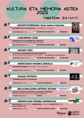 Cartel del la programación de la Semana de la Cultura y la Memoria