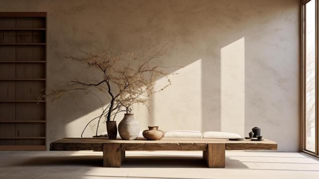 Los muebles de madera y los tonos tierra, claves en la decoración wabi sabi.
