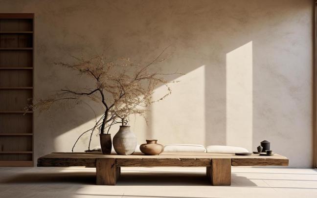 Los muebles de madera y los tonos tierra, claves en la decoración wabi sabi.