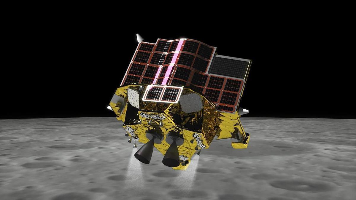 Representación gráfica del módulo SLIM aterrizando en la Luna.